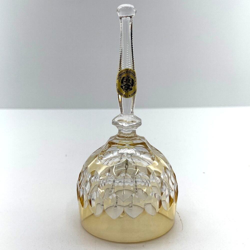House Of Global Art Hand Cut Lead Crystal Clear / Gold Bell West Germany